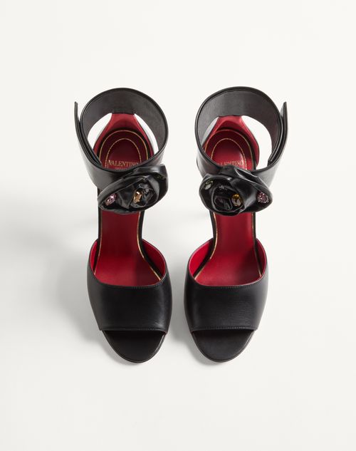 Valentino Garavani - Drip Rose Kidskin Sandal With Crystals 105mm - Black - Woman - Sandals